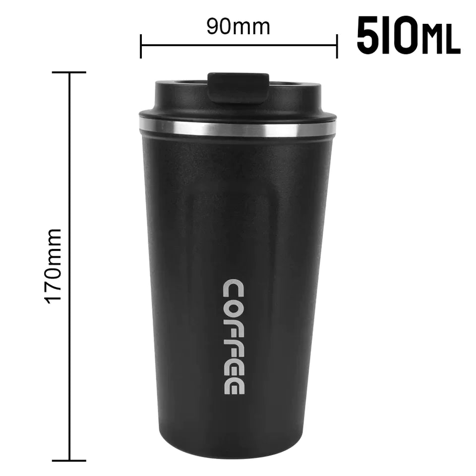 Vakuum isolierter Edelstahl Kaffee-Thermobecher 380ml/500ml in Schwarz - Auslaufsicher