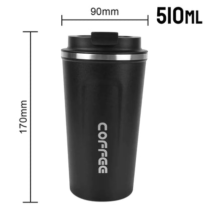 Vakuum isolierter Edelstahl Kaffee-Thermobecher 380ml/500ml in Schwarz - Auslaufsicher